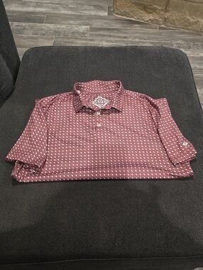BURLEBO Men's Maroon Geometric Polo Shirt